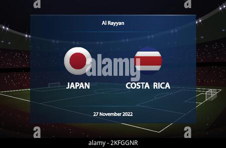 Japan vs Costa Rica. Fußball-Anzeigetafel Broadcast Grafik Fußball Vorlage Stock Vektor