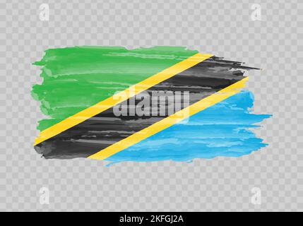 Aquarell Malerei Flagge von Tansania. Handzeichnen Pinselstrich Stock Vektor