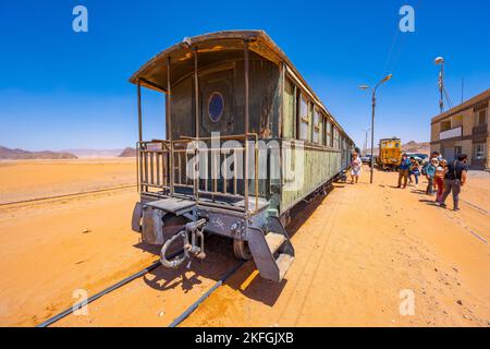 Hejaz Railway Train am Wadi Rum Bahnhof in Wadi Rum Jordan Stockfoto