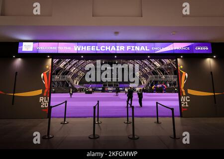 Manchester, Großbritannien. 18.. November 2022. Allgemeiner Blick außerhalb von Manchester Central vor dem Finale der Rugby League-Weltmeisterschaft 2021 im Rollstuhl Frankreich gegen England in Manchester Central, Manchester, Großbritannien, 18.. November 2022 (Foto von Mark Cosgrove/News Images) in Manchester, Großbritannien am 11/18/2022. (Foto von Mark Cosgrove/News Images/Sipa USA) Quelle: SIPA USA/Alamy Live News Stockfoto