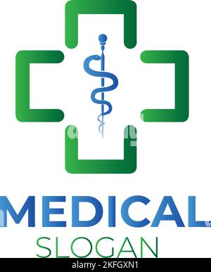Eine Vorlage für Cross Medical mit herzförmiger Konturdarstellung für das Logo-Design Stock Vektor