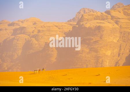 Kamele in den Bergen von Wadi Rum Jordanien Stockfoto