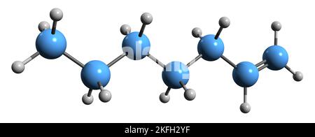 3D Bild der Heptenen Skelettformel - molekularchemische Struktur von höherem Olefin-Heptylene isoliert auf weißem Hintergrund Stockfoto