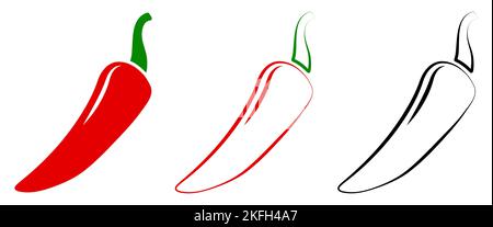 Symbole für die Chilischote eingestellt. Vektordarstellung auf weißem Hintergrund isoliert Stock Vektor