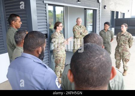 1. LT. Corin Swarbrick, eine Intensivkrankenschwester mit 402. Forward Reanimative Surgical Team (FRST), erklärt, warum sie Sgt empfohlen hat. Amanda McGowan, eine lizenzierte Krankenschwester mit 402. FRST, und die Privatperson Luisiana Likudomole, Territorial Force Royal Fiji Military Force, für den Challenge Coin Award. Col. Michael van Welie Stellvertretender Befehlshaber, Interoperabilität, 25. Infanterie-Division und Kommando. Sgt. Maj. Dan Roney, 2. Bataillon, 27. Infanterie-Regiment, 3. Infanterie-Brigade-Kampfteam, 25. Infanterie-Division, Command Sergeant Major, nahm sich die Zeit, diese beiden Personen am September zu erkennen Stockfoto