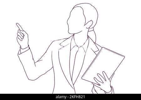 Geschäftsfrau Präsentation handgezeichnete Stil Vektor-Illustration Stock Vektor