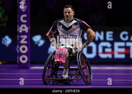 Manchester, Großbritannien. 18.. November 2022. Sebastien Bechara aus England beim Wheelchair Rugby League World Cup 2021 Finale Frankreich gegen England in Manchester Central, Manchester, Großbritannien, 18.. November 2022 (Foto von Mark Cosgrove/News Images) in Manchester, Großbritannien am 11/18/2022. (Foto von Mark Cosgrove/News Images/Sipa USA) Quelle: SIPA USA/Alamy Live News Stockfoto