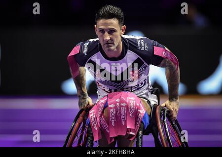 Manchester, Großbritannien. 18.. November 2022. Lewis King of England während des Wheelchair Rugby League World Cup 2021 Finales Frankreich gegen England in Manchester Central, Manchester, Vereinigtes Königreich, 18.. November 2022 (Foto von Mark Cosgrove/Nachrichtenbilder) Kredit: Nachrichtenbilder LTD/Alamy Live News Stockfoto