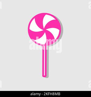 Lollipop-Illustration. Handzeichnung. Niedlicher rosa Aufkleber auf grau. Cliparts für Aufkleber, Logo, Karten, Poster, Scrapbooking. Stock Vektor