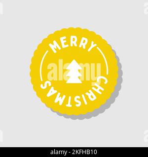 Gelber runder Aufkleber mit der Aufschrift Frohe Weihnachten. Für Urlaubsgestaltung, Postkarten, Verpackungen. Stock Vektor