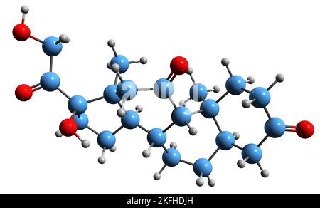 3D Bild der Skelettformel von Dihydrocortison - molekularchemische Struktur des endogenen Steroids auf weißem Hintergrund isoliert Stockfoto