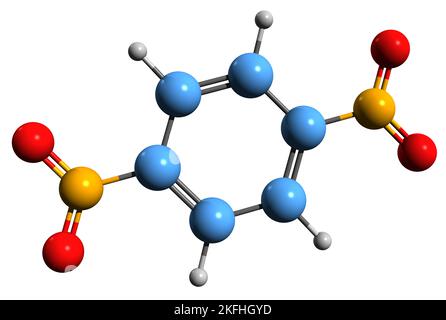 3D Bild der Skelettformel von Dinitrobenzol - molekulare chemische Struktur von para-Dinitrobenzol isoliert auf weißem Hintergrund Stockfoto