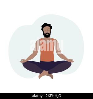 Mann, der in Lotuspose sitzt. Yoga, Meditation, Achtsamkeit. Stock Vektor