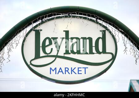 Leyland Stadt in South Ribble und Grafschaft Lancashire, England. Leyland Markt in der Stadt Stockfoto