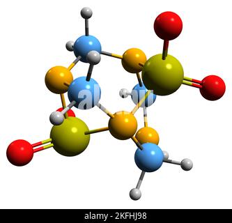 3D Bild von Tetramethylenedisulfotetramin Skelettformel - molekularchemische Struktur von Rodentizid TETS isoliert auf weißem Hintergrund Stockfoto