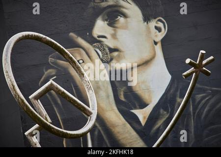 Stadtzentrum von MacClesfield Ian Curtis Mural Stockfoto