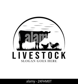 Inspiration für das Logo „Vintage Livestock“. Design-Vorlage für Nutztiere. Vektorgrafik Konzept Stock Vektor