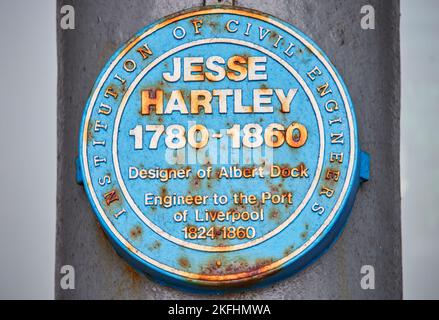 Jesse Hartley Bauingenieur und Beaufsichtiger der Belange des Dock Estate in Liverpool, blaue Plakette Stockfoto