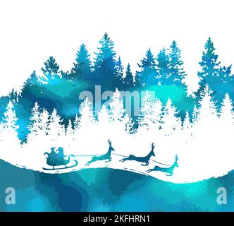 Der Weihnachtsmann fliegt über den Wald. Vektorgrafik Stock Vektor