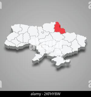 Oblast Sumy. Lage der Region innerhalb der isometrischen Karte Ukraine 3D Stock Vektor