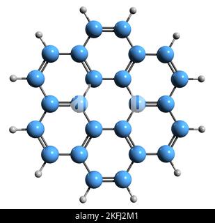3D Bild der Koronolskelettformel - molekularchemische Struktur des polyzyklischen aromatischen Kohlenwasserstoffsuperbenzols auf weißem Hintergrund isoliert Stockfoto