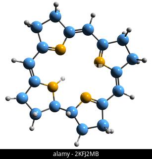 3D Bild der Skelettformel von Corrin - molekularchemische Struktur der heterozyklischen Verbindung auf weißem Hintergrund isoliert Stockfoto