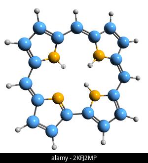 3D Bild der Skelettformel von Corrole - molekularchemische Struktur der aromatischen Tetrapyrrole auf weißem Hintergrund isoliert Stockfoto