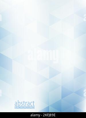 Abstrakter, subtiler, bläulich-weißer, geometrischer Hintergrund mit durchscheinenden Dreiecken. Minimales vertikales Vektorgrafikmuster Stock Vektor