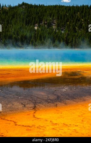 Ein Foto von Grand Prismatic Spring aus Midway Geyser Basin; Yellowstone National Park; Wyoming, USA. Stockfoto