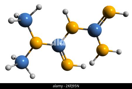 3D Bild der Metformin-Skelettformel - molekularchemische Struktur von Diabetes-Erstlinienmedikamenten auf weißem Hintergrund isoliert Stockfoto