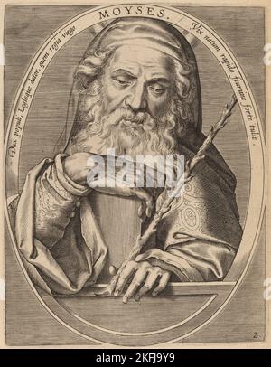Geschichte des Propheten Moses, Porträt von Moses, 1613, Cornelis Galle