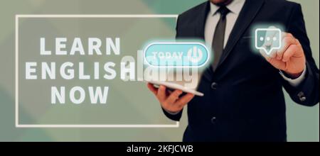 Schreiben Text anzeigen Jetzt Englisch lernen. Wort für Gewinn oder Erwerb von Kenntnissen und Fähigkeiten in der englischen Sprache Stockfoto
