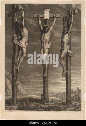 Christus gekreuzigt zwischen zwei Dieben, 1640s. Stockfoto