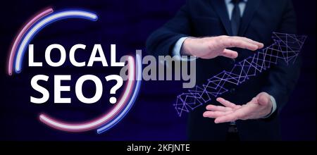 Handschriftlicher Text Lokale Seo. Internetkonzept unglaublich effektive Möglichkeit, Ihr nahegelegenes Unternehmen online zu vermarkten Stockfoto
