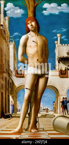 Antonello da Messina; Martyrium des heiligen Sebastian; um 1478; Öl auf Tafel; Gemaldegalerie Alte Meister, Dresden, Deutschland. Stockfoto