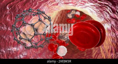 Fulleren Nanopartikel im Blut, Illustration Stockfoto