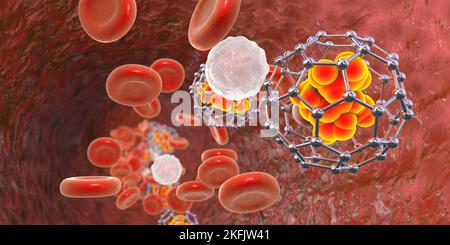 Fulleren Nanopartikel im Blut, Illustration Stockfoto