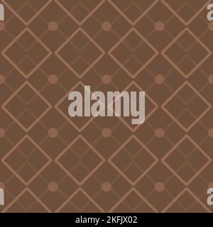 Braunes nahtloses Muster mit Quadraten, Rauten und Punkten. Umrissmuster mit einfachem geometrischen Ornament. Wiederholter abstrakter Hintergrund der Quadrate. Stockfoto