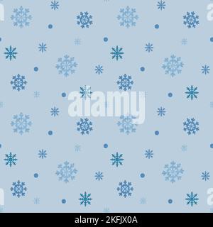 Nahtloses Muster mit handgezeichneten Schneeflocken auf blauem Hintergrund. Weihnachtsfeiertage Hintergrund Stockfoto