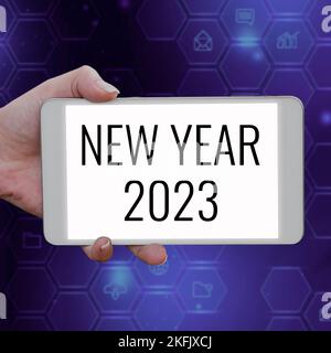 Handschrifttext Neujahr 2023. Internetkonzept Begrüßung zu Weihnachten Fresh Start Best Wishes Stockfoto