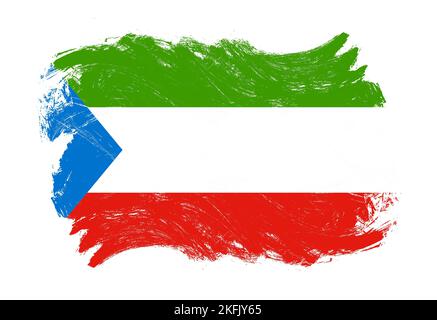 Äquatorialguinea-Flagge auf bekleidtem Grunge weißem Pinselhintergrund Stockfoto
