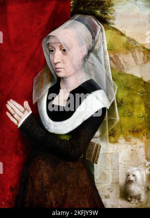 Hans Memling; Porträt einer Gebetsfrau; um 1480; Öl auf Tafel; Brukenthal National Museum, Sibiu, Rumänien. Stockfoto