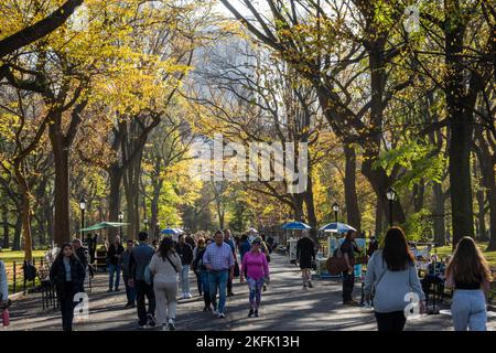 Call the Mall Area in Central Park bietet einen friedlichen Weg an einem Herbstnachmittag, 2022, NYC, USA Stockfoto