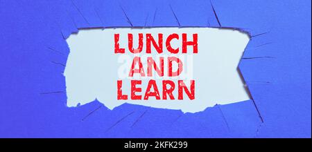 Konzeptionelle Präsentation Lunch and Learn. Wort für Essen und Studienmotivation für Bildung lernen Essen Stockfoto