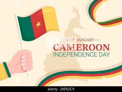 Happy Cameroon Independence Day am 1.. Januar mit kamerunischer Flagge und Gedenkfeiertag in flacher Cartoon Handgezeichnete Vorlagen Illustration Stock Vektor