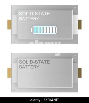 3D Rendering-Gruppe von Solid-State- oder wiederaufladbaren Batterien auf weißem Hintergrund isoliert Stockfoto