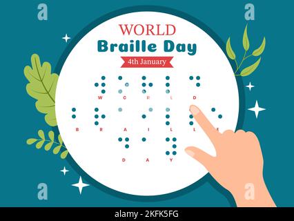 Welt-Braille-Tag am 4.. Januar mit Text von Alphabet für Kommunikationsmittel in flachen Zeichentrickvorlagen Illustration Stock Vektor