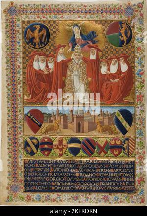 Papst Pius II., Frontispiz einer Verfassung der Sienesischen Kirche des Jahres 1464, 1464; möglicherweise Kopie aus dem 19.. Jahrhundert. Nach Vecchietta. Stockfoto