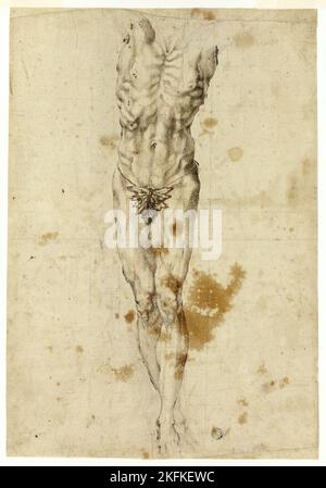 Gekreuzigt Christus oder Marsyas, 1585/95. Nachfolger von Michelangelo Buonarroti. Stockfoto