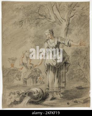 Illustration für La Fontaine's Pierrette et le Pot-au-Lait, n.d. Anhänger von Fran&#XE7;ois Boucher. Stockfoto